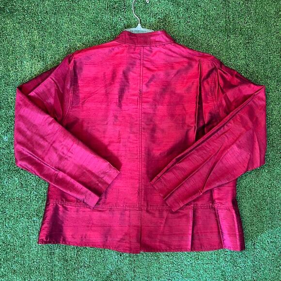 Vintage Chico's red 100% silk button-up textured shirt with mandarin collar sz 3 - Picture 5 of 5